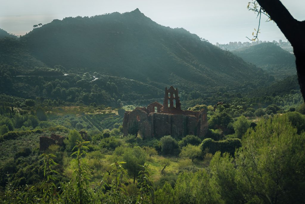Church ruins in Desert de les Palmes Natural Park in Benicassim, Spain