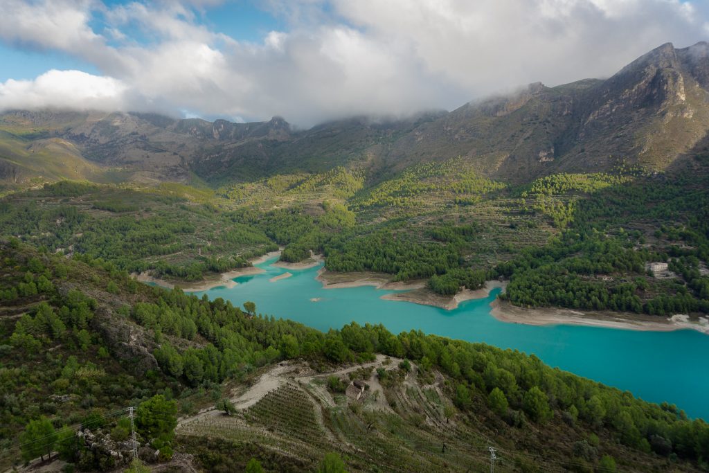 View over the Guadalest Reservoir from the Guadalest Viewpoint in village