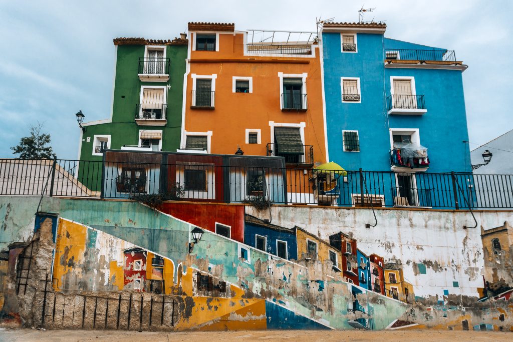Villajoyosa Spain - Colorful houses and murals in the Old Town