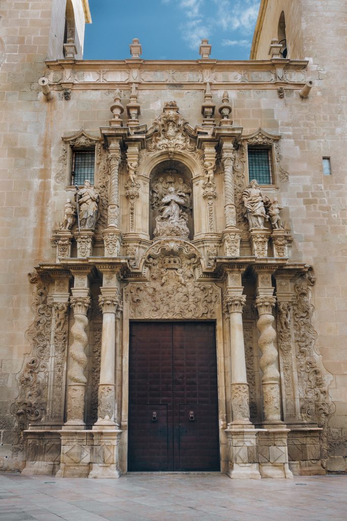 Main entrance of Basilica of Santa Maria in Alicante, Spain