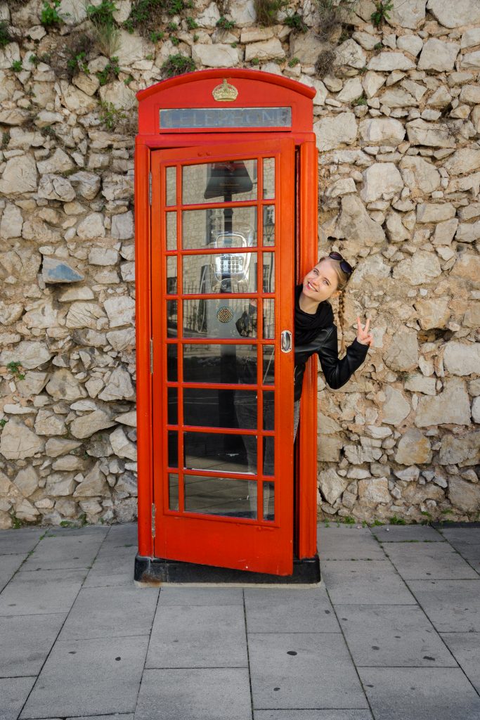 Take a photo in British red telephone boxes in Gibraltar, United Kingdom
