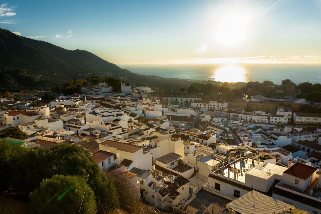 Stunning views over Costa del Sol from Mirador Carlos Martinez in Mijas Pueblo, Andalusia, Spain
