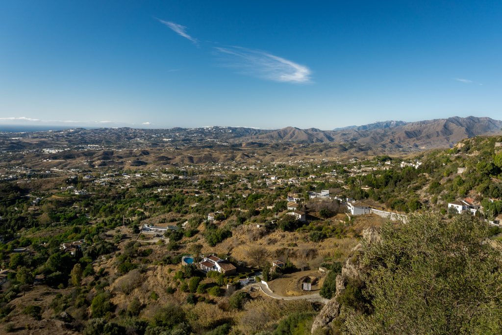 Views over the Costa del Sol from Muralla Gardens Viewpoint in Mijas Pueblo