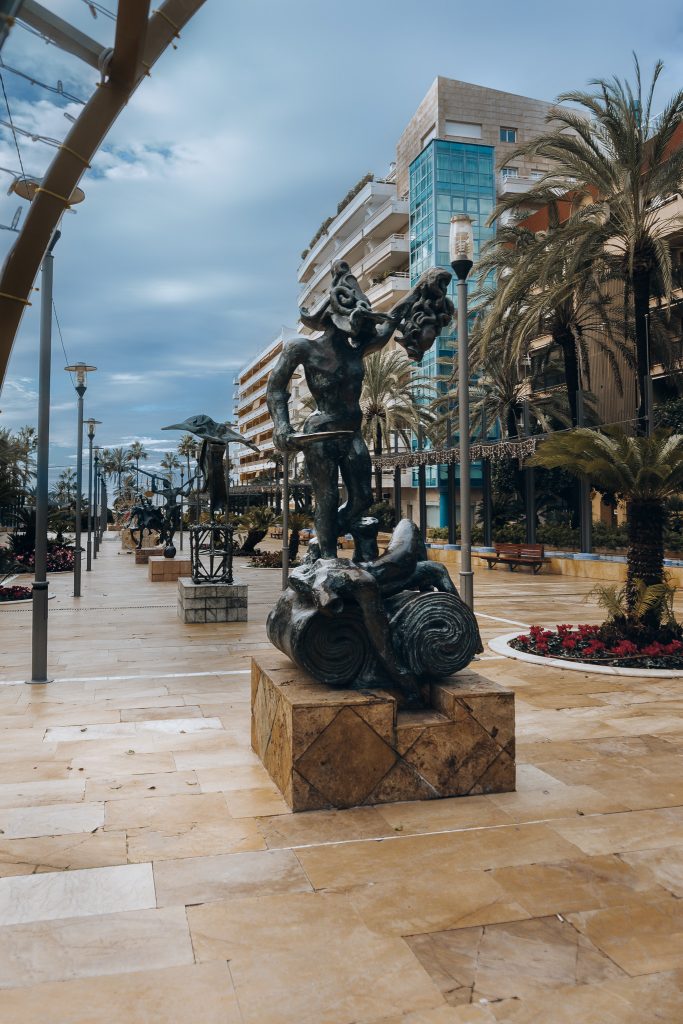 Avenida del Mar with Salvador Dali sculptures in Marbella, one of the best towns near Malaga