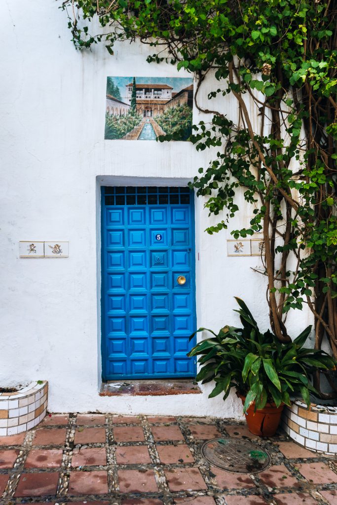 Marbella Old Town Whitewashed house with blue doors