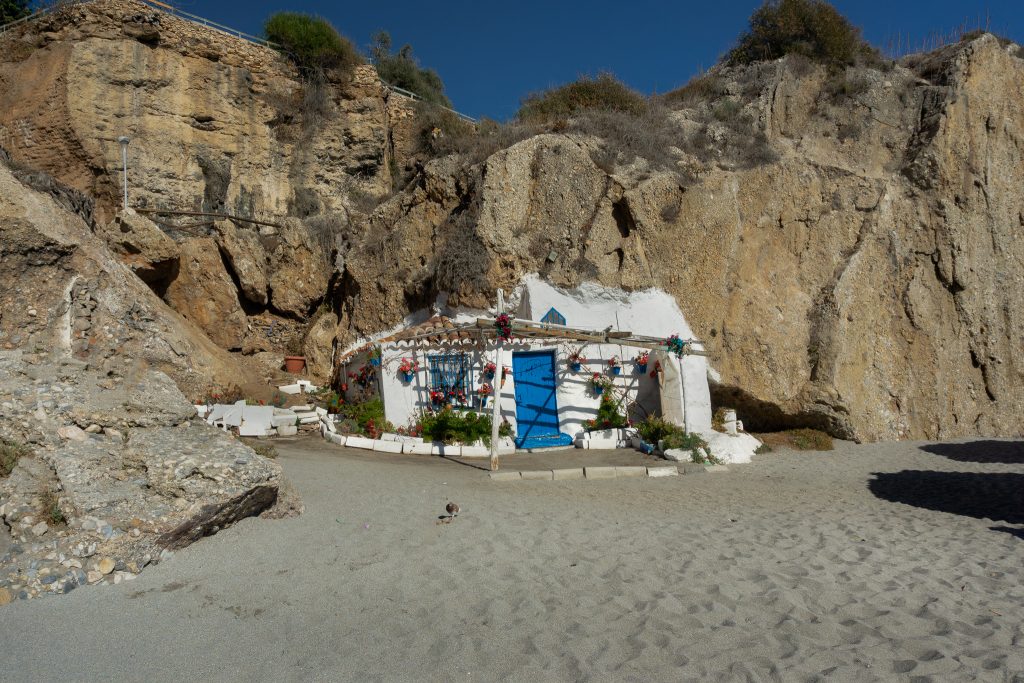 Beaches in Nerja Spain - white nomad house on the Playa de la Calahonda