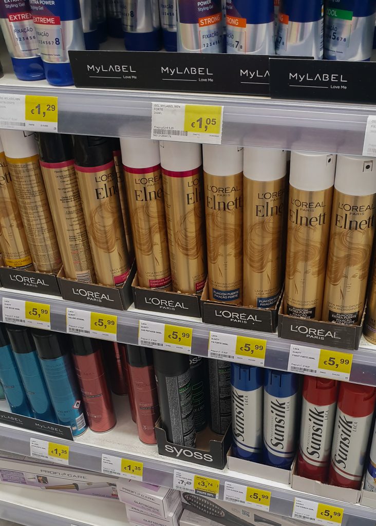 Costs of cosmetics in Portugal - hair sprays