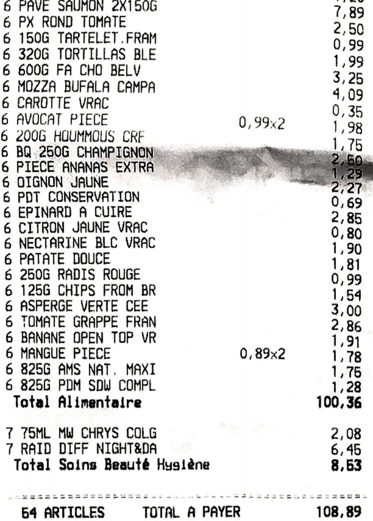Cost of groceries in France - sample bill from Carrefour market