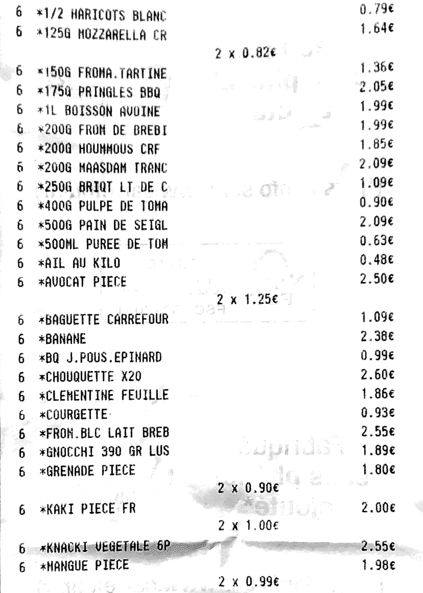 Cost of living in France - sample supermarket bill