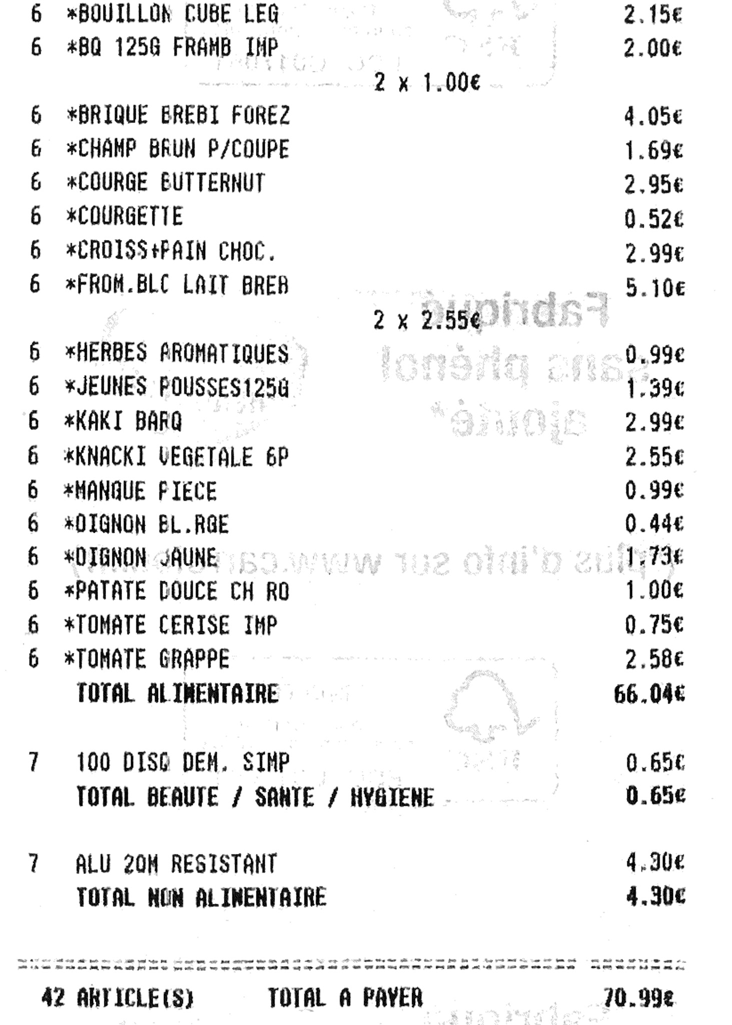 Cost of living in France - sample supermarket bill