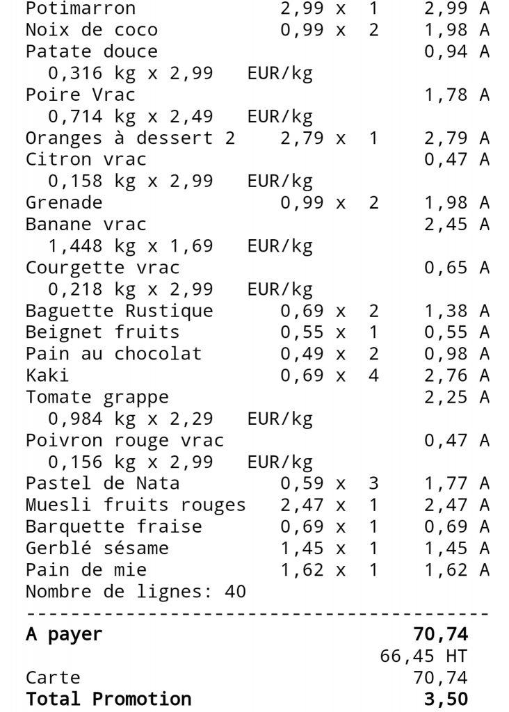 Cost of living in France - sample supermarket bill