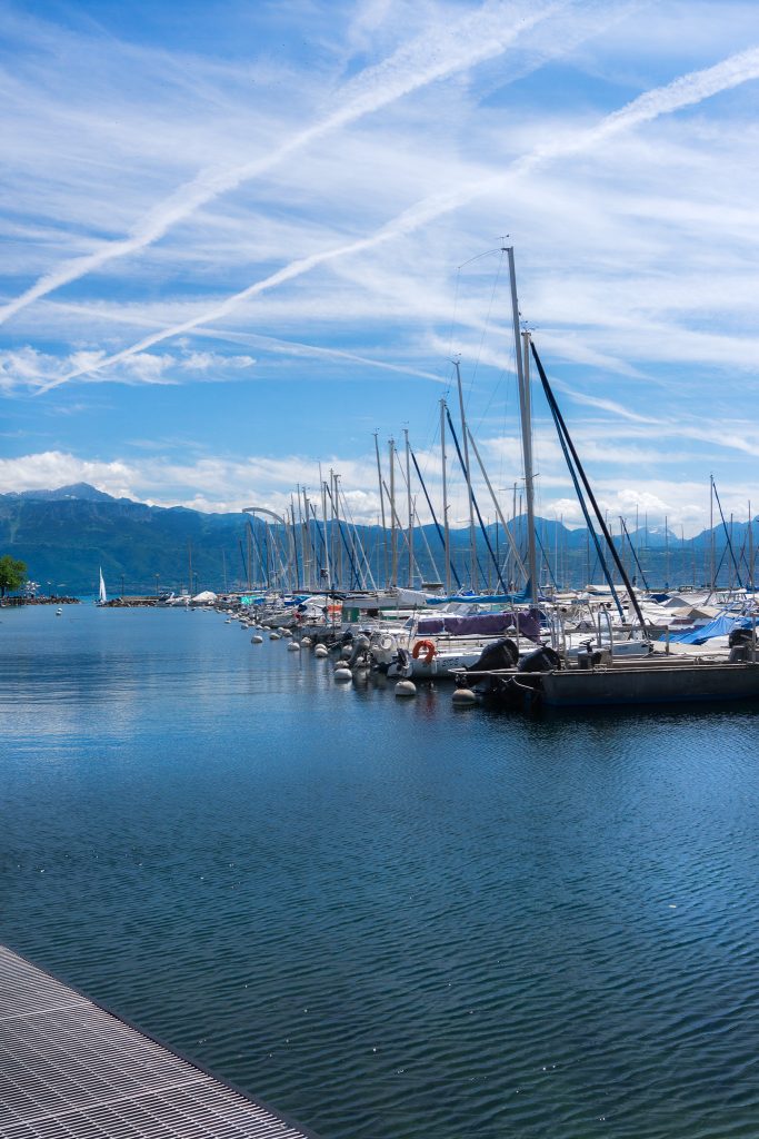 Lausanne-Ouchy Port with views over Alps