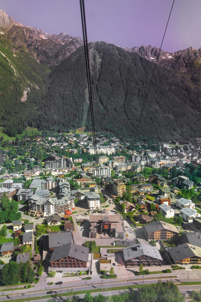 Views over Chamonix village from Aiguille du Midi Cable Car