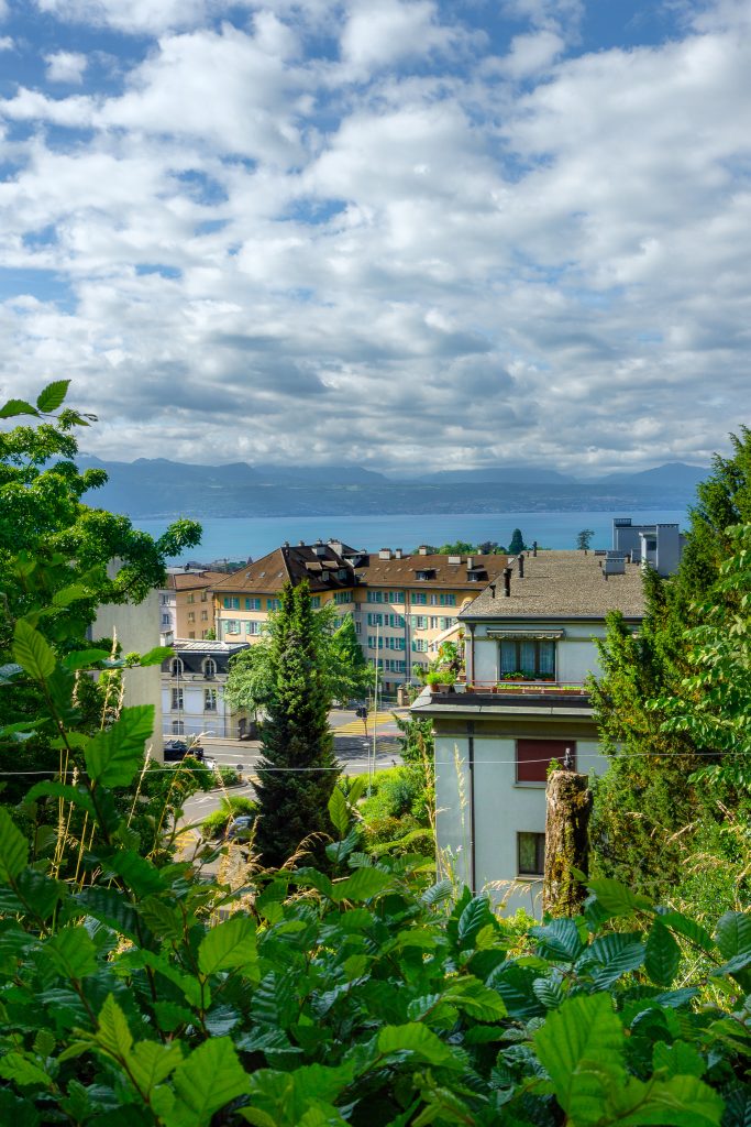 Esplanade de Montbenon in Lausanne - view over Franch coast and the Alps
