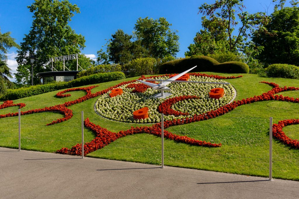 Flower Clock in Jardin Anglais in Geneva