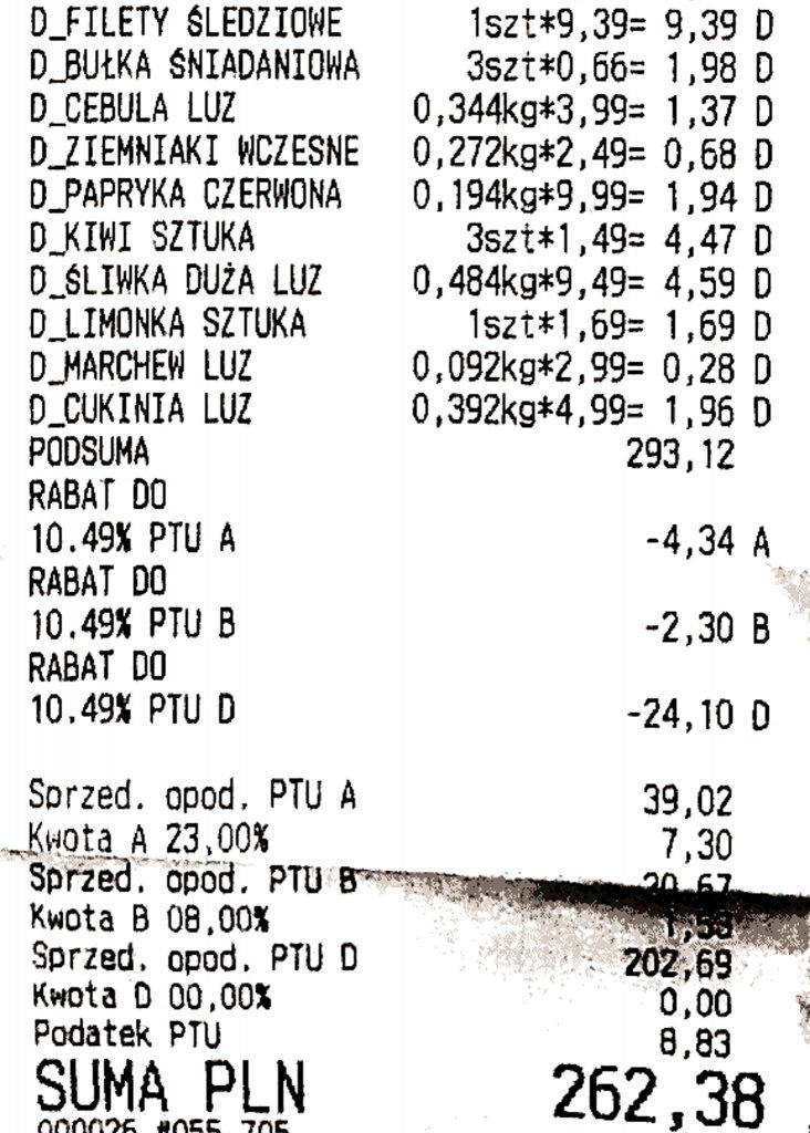 Grocery cost in Poland - sample bill