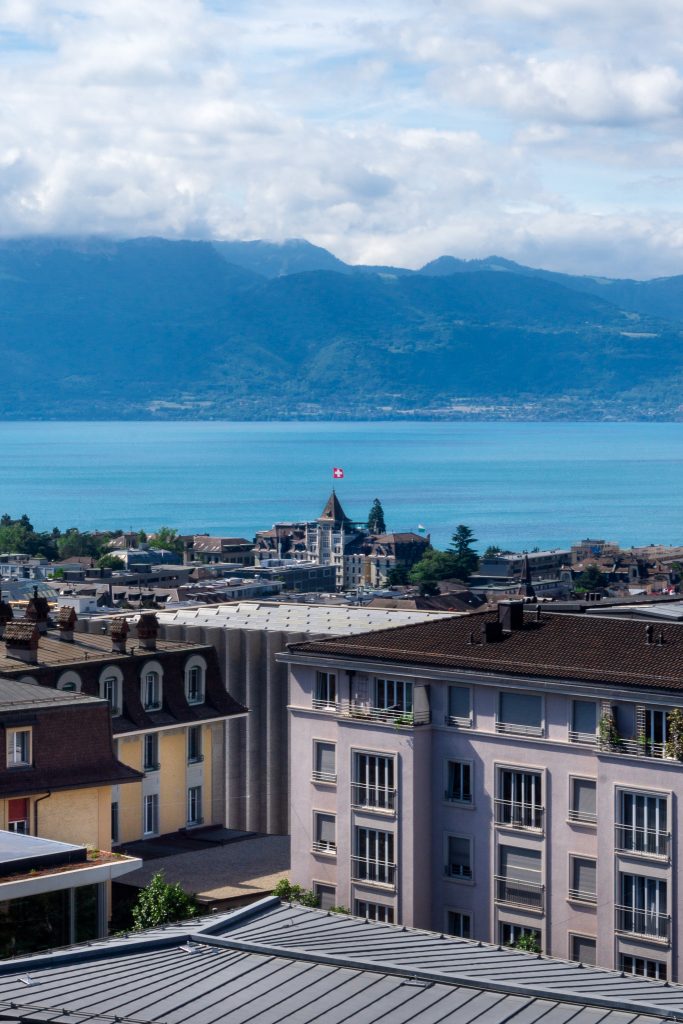 Lausanne Old Town view from Esplanade de Montbenon