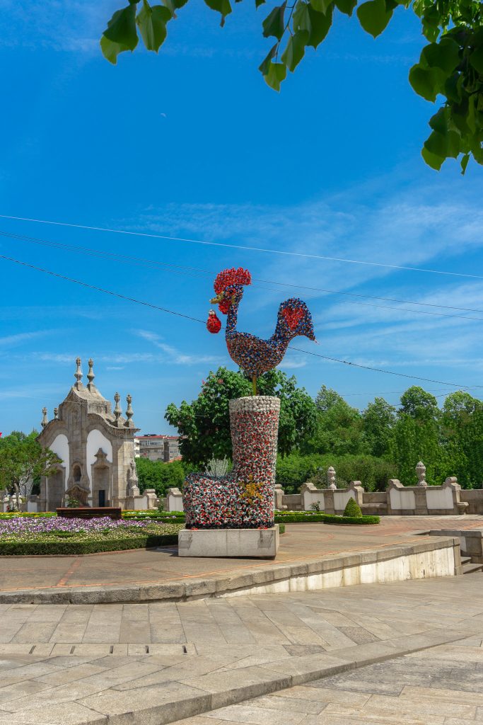 Rooster of Barcelos in Portugal made of flowers