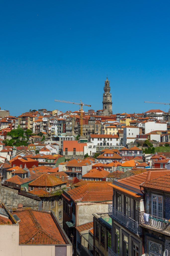 Clerigos Towerin Porto, Portugal visible from Se Cathedral
