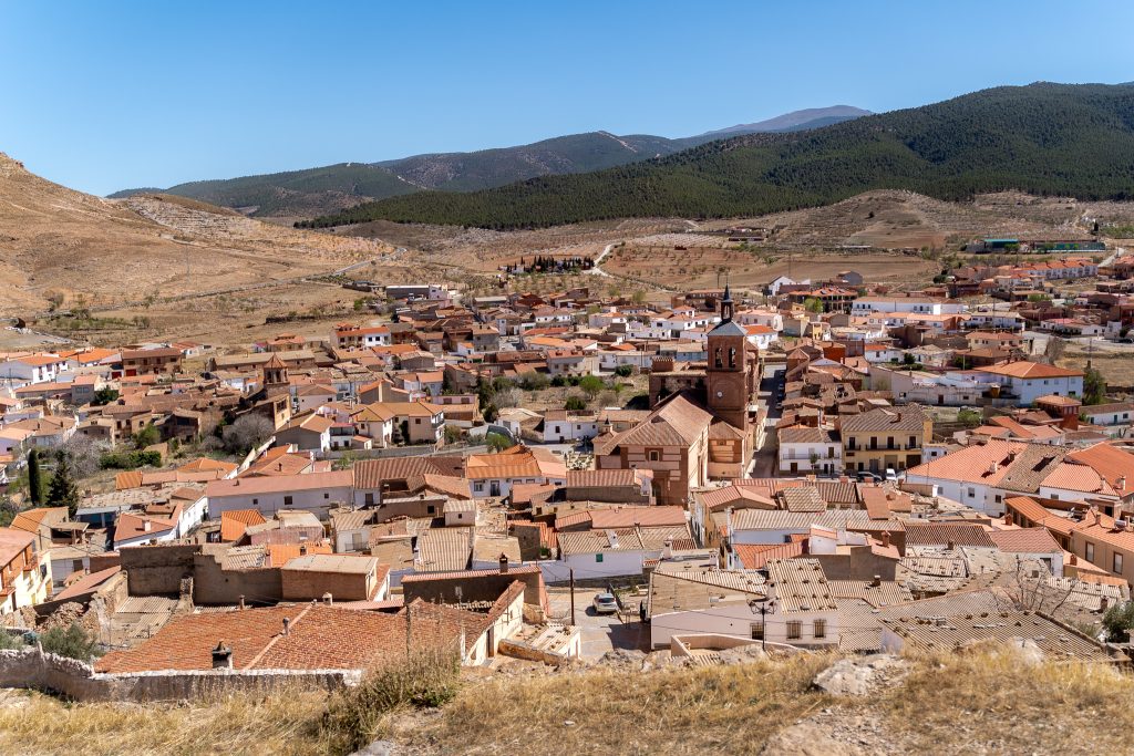 Views over La Calahorra village from Calahorra Castle in Andalusia Spain