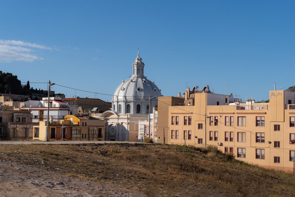 Blue dome of Basilica of Nuestra Señora de la Caridad in Cartagena Spain