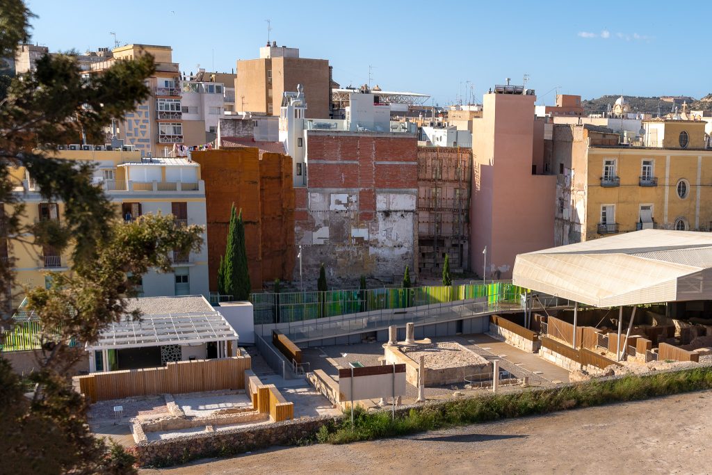 View over Roman Forum Museum from Molinete Archaeological Park in Cartagena, Spain