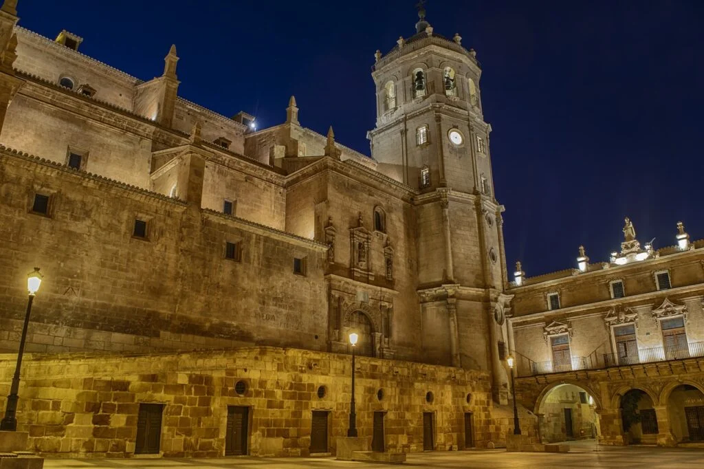 Plaza de Espana with Collegiate Church of St. Patrick in Lorca, Spain