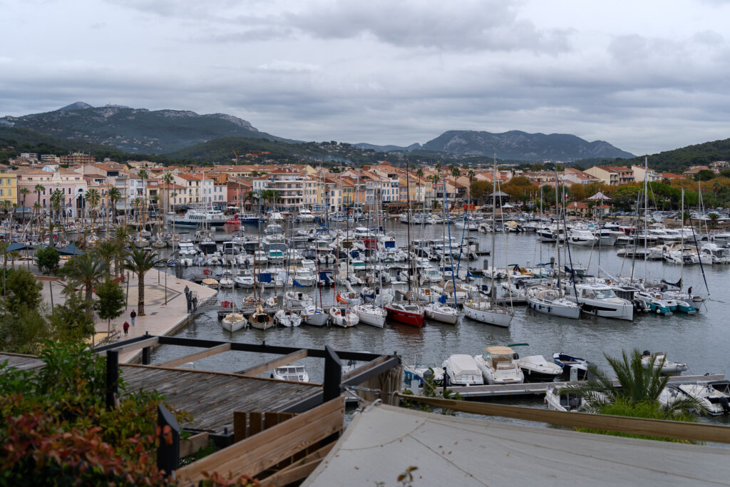Views over Sanary sur Mer town and port from Oratories Walk