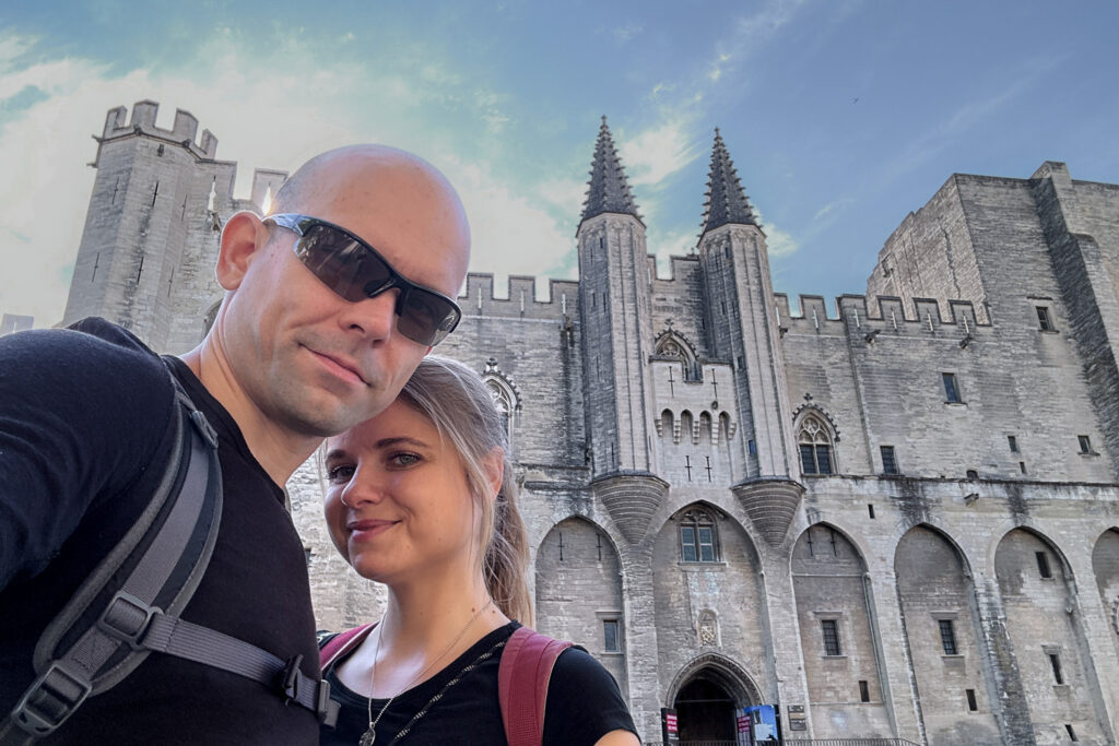 Happy Little Traveler team exploring Avignon France