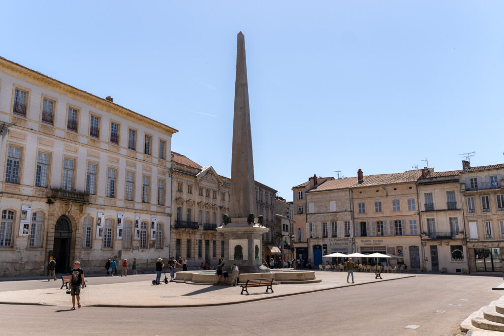 Arles France - Place de la République with obelisk fountain
