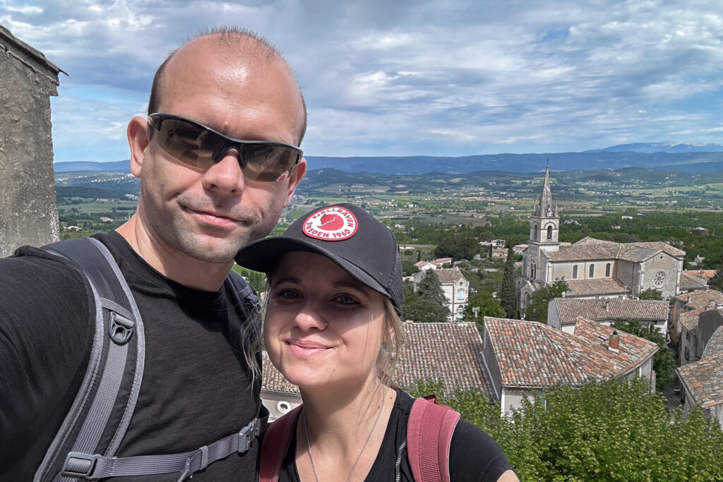 Happy Little Traveler team exploring Bonnieux village Provence