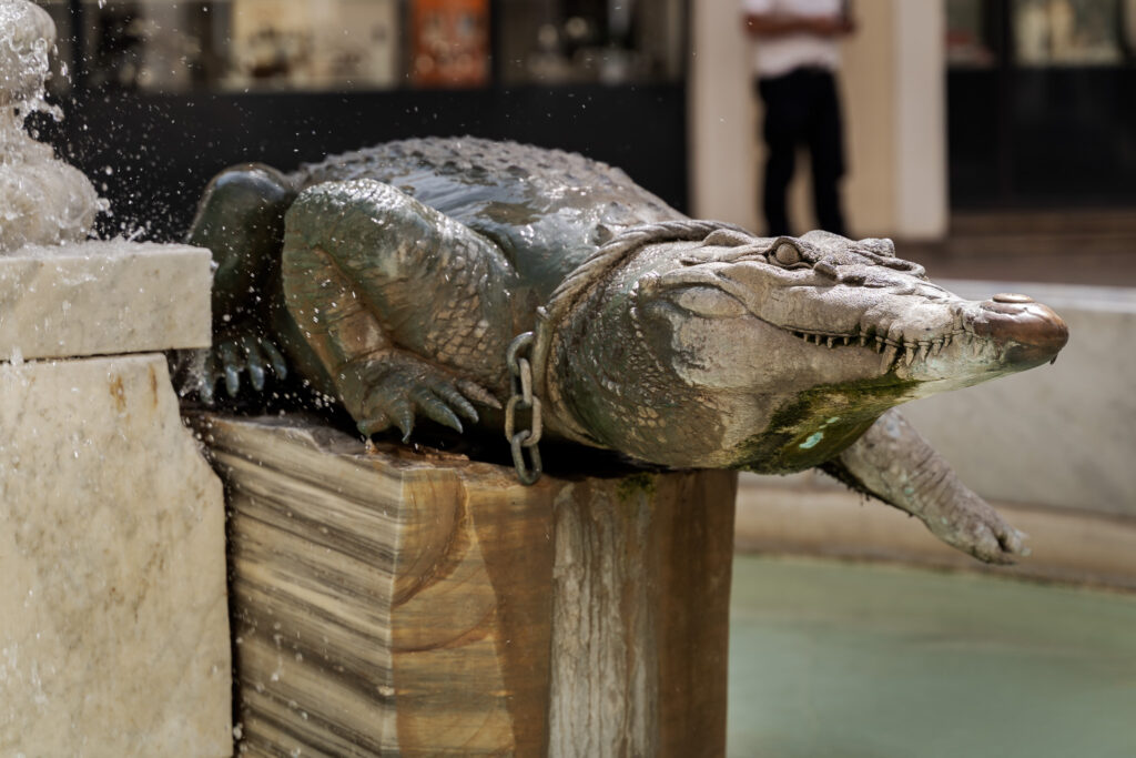 Crocodile Fountain in Nimes Old Town France