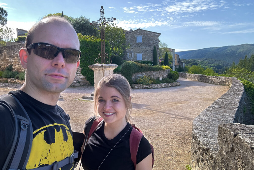 Happy Little Traveler team exploring Menerbes Village France