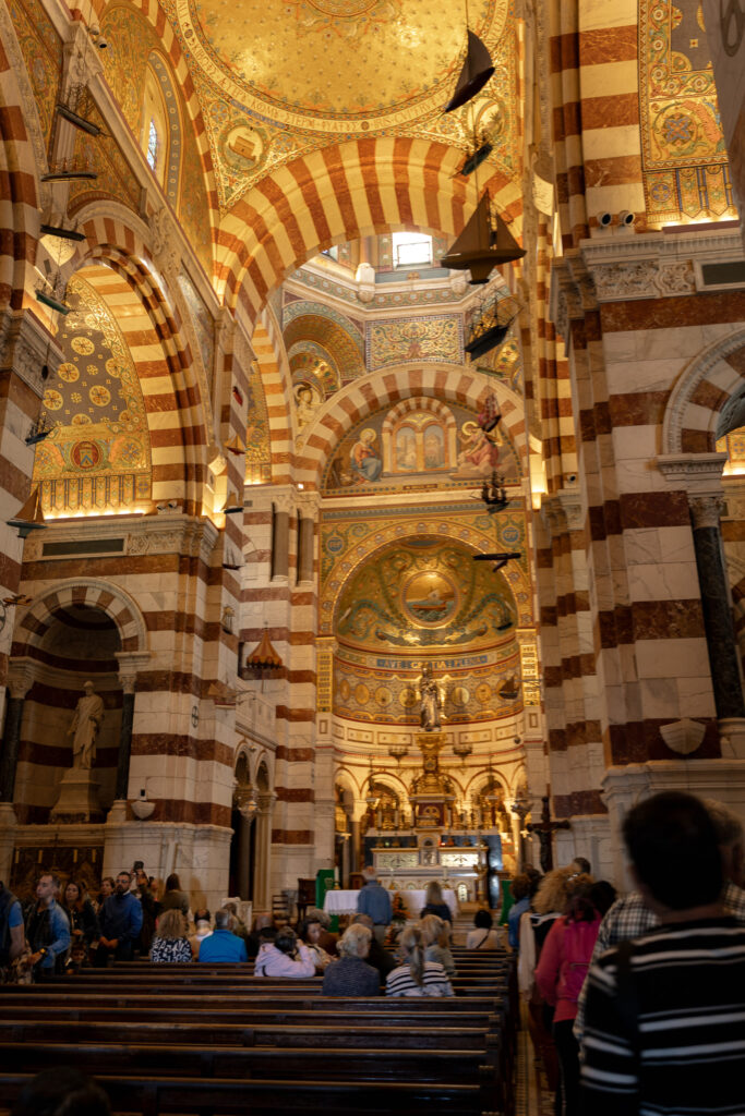 Gold interior of Notre-Dame de la Garde Basilica in Marseille