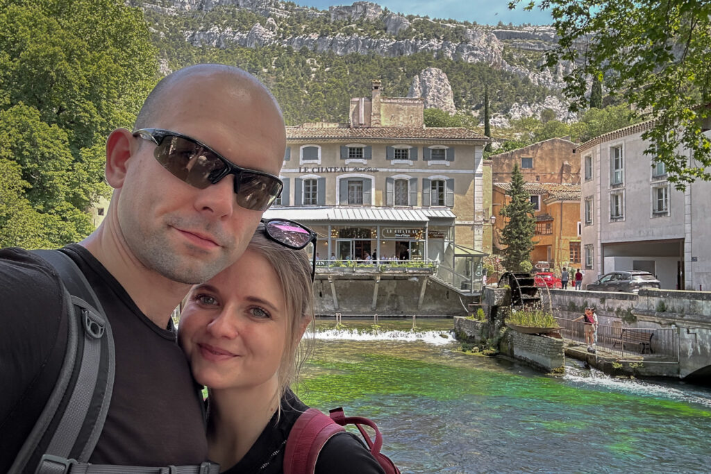 Happy Little Traveler exploring Fontaine de Vaucluse France